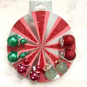 4 pairs earrings Christmas ornament double sided